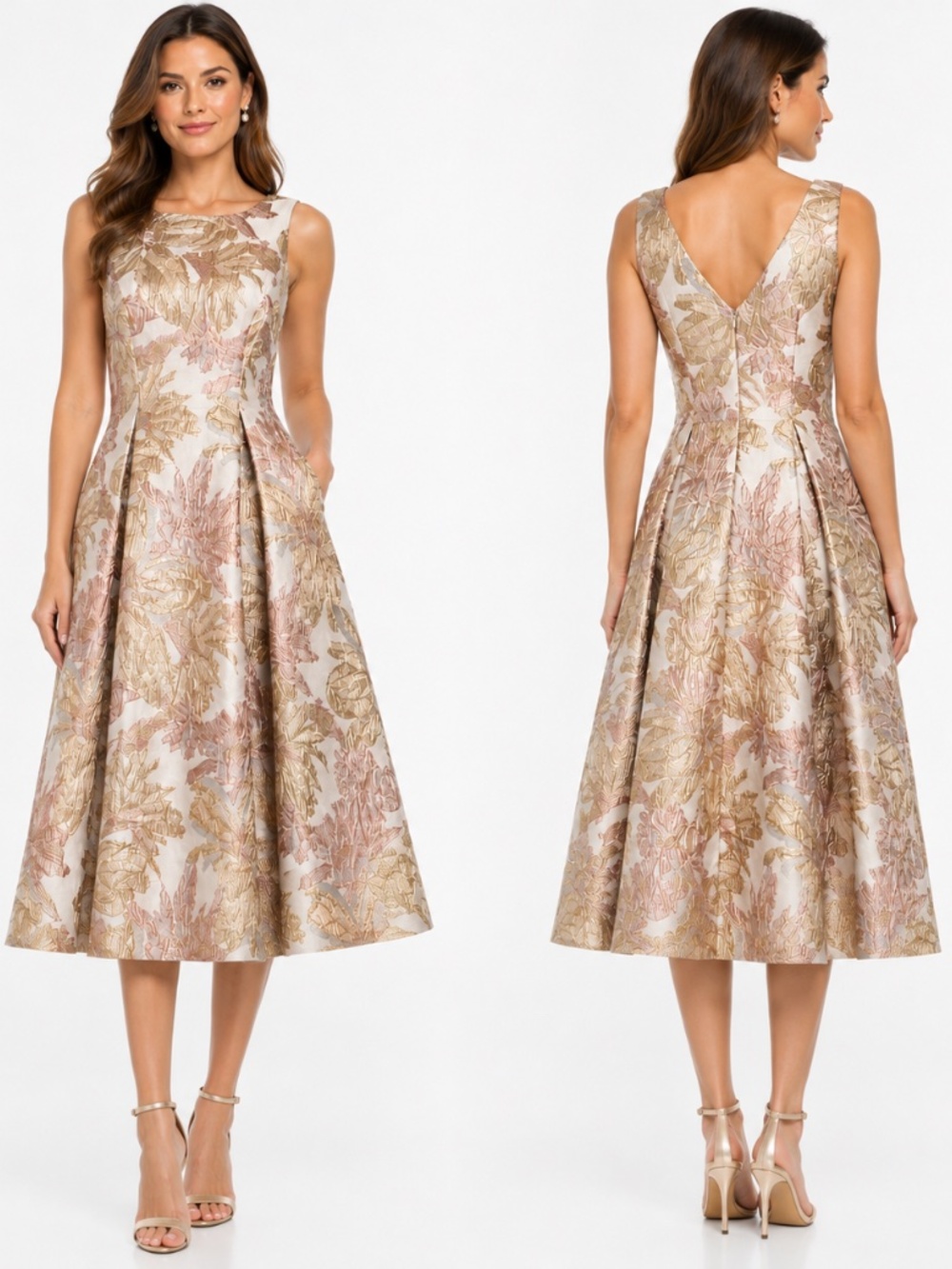 Alex Evenings - Petite Metallic Floral Jacquard Fit & Flare Dress